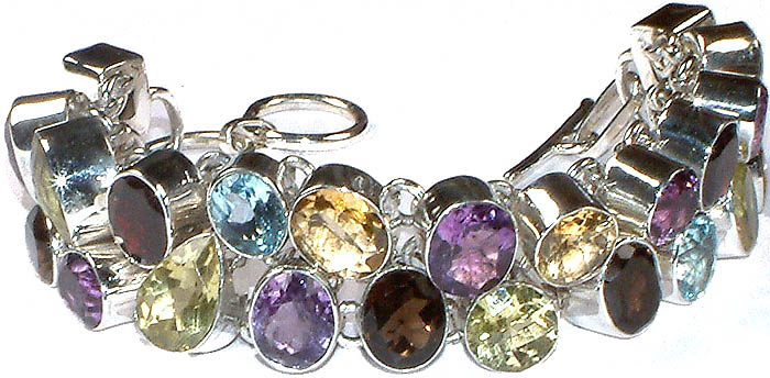 Sterling Silver Multicolor Jade Gemstone 7.5 Bracelet